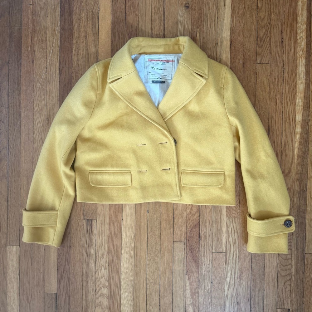 Cartonnier Mustard Double-Breasted Cropped Blazer Anthropologie